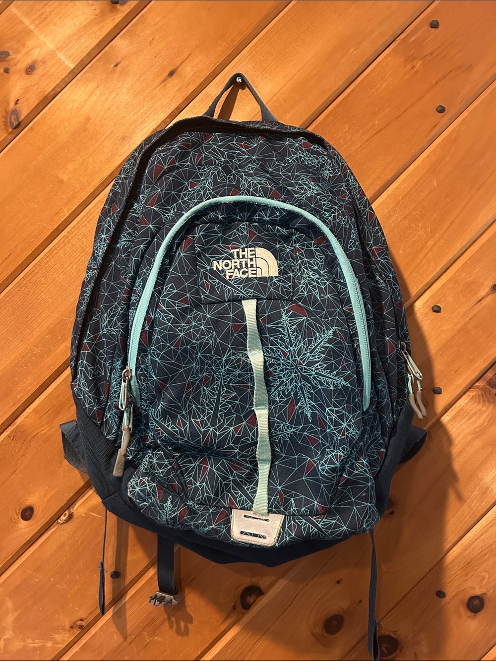 The North Face Backpack T196/T596 Rare Teal Maroon Geometric Day Pack